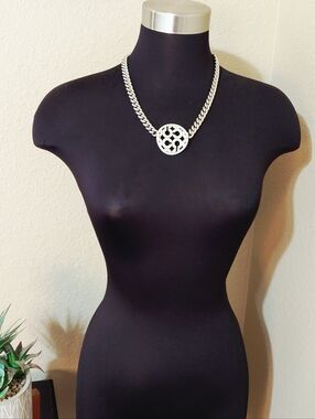 Coach Silver Round Logo Necklace